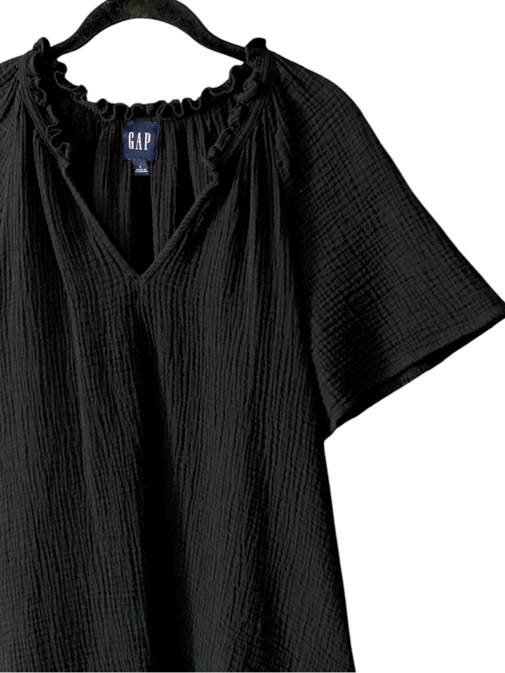GAP Black Gauze Dress L 100% Cotton Beachy Boho Resort Coastal Relaxed Pockets - Picture 3 of 9